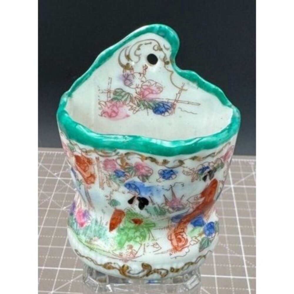 Vintage Asian Hanging Wall Pocket Match Holder Geisha Girls